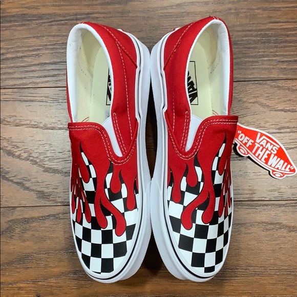 VANS CLASSIC SLIP-ON CHECKER FLAME Racing Red men’ - Picture 5 of 16